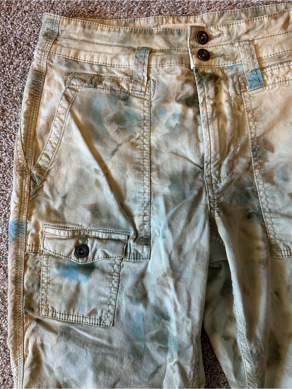 Anthropologie THE WANDERER Cargo Pants with Blue Tie-Dye Accents - Size 25 - Picture 7 of 11